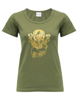 Yoga T Shirt Ganesha Olive, for Women